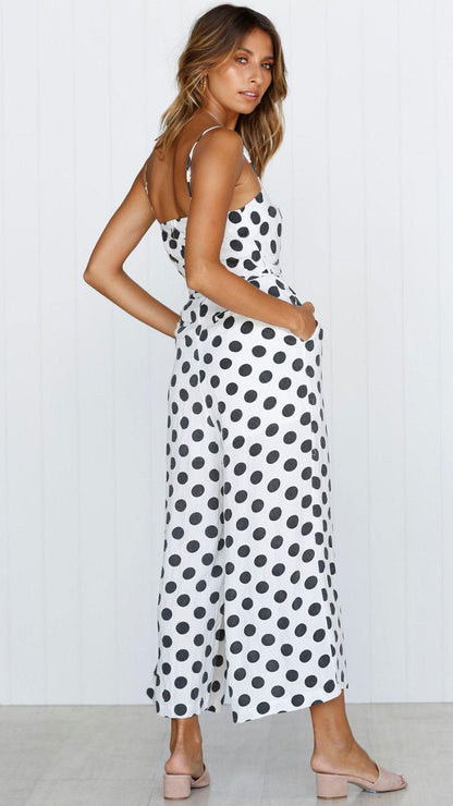 Sleeveless Dot Print High Waist Summer Jumpsuits-STYLEGOING