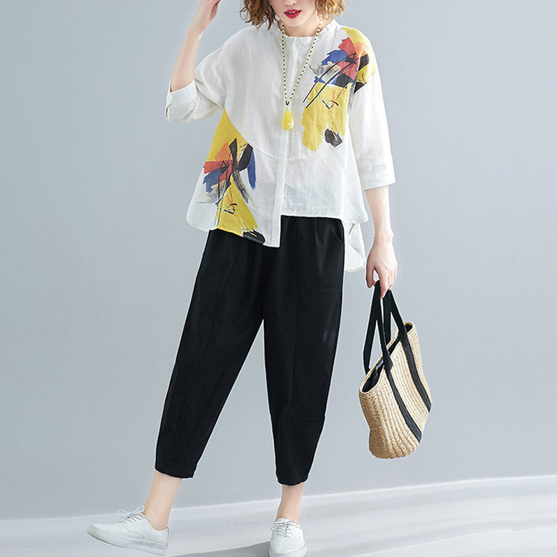 Women Chiffon Irregular Shirts and Harem Pants Summer Outfits