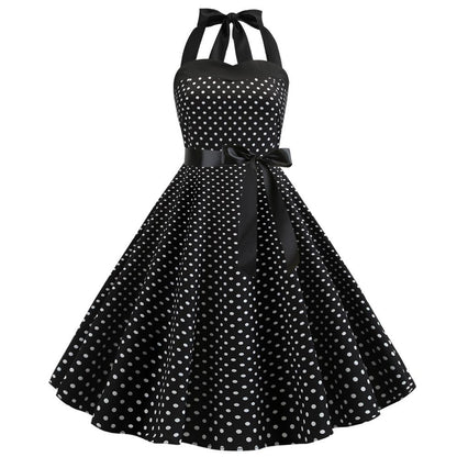 Summer Halter Dot Print Strapless Retro Dresses-STYLEGOING