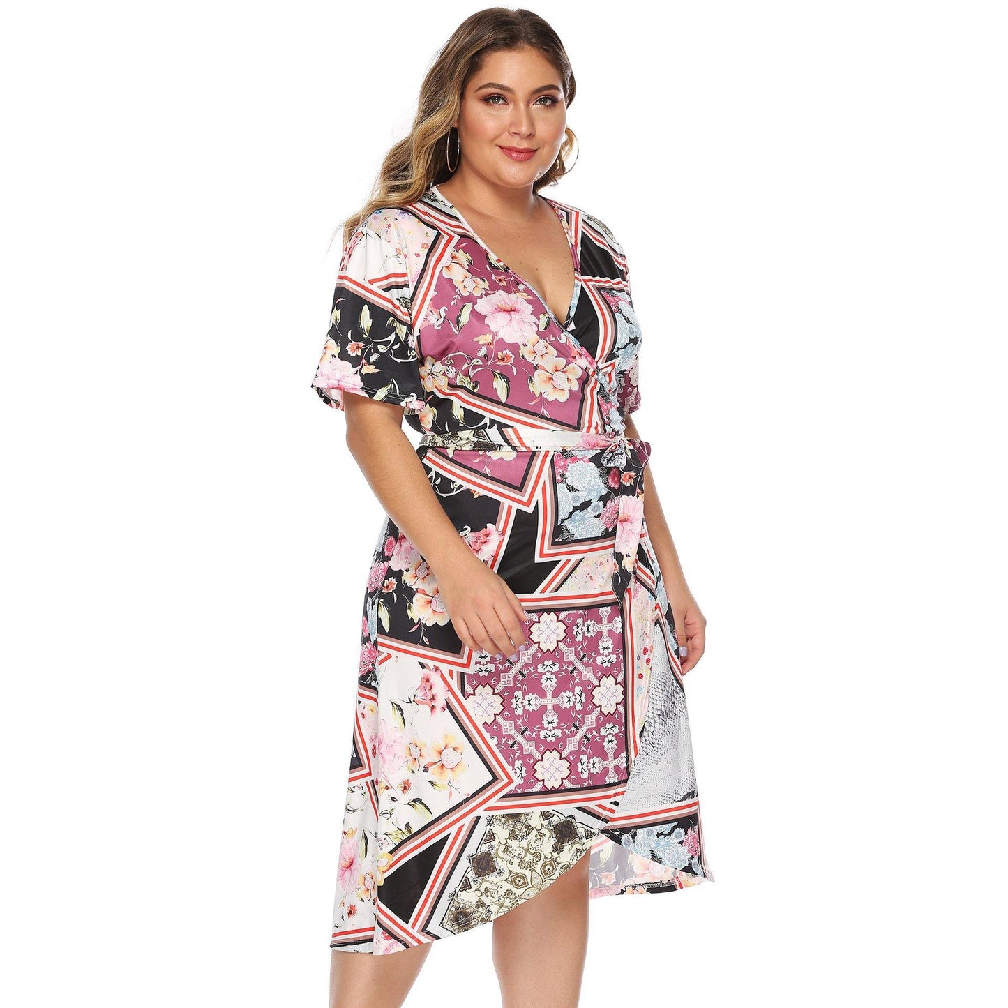 Women Plus Sizes Floral Print Summer Dresses-STYLEGOING
