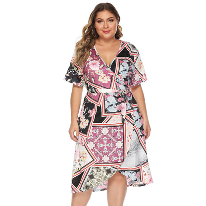 Women Plus Sizes Floral Print Summer Dresses-STYLEGOING