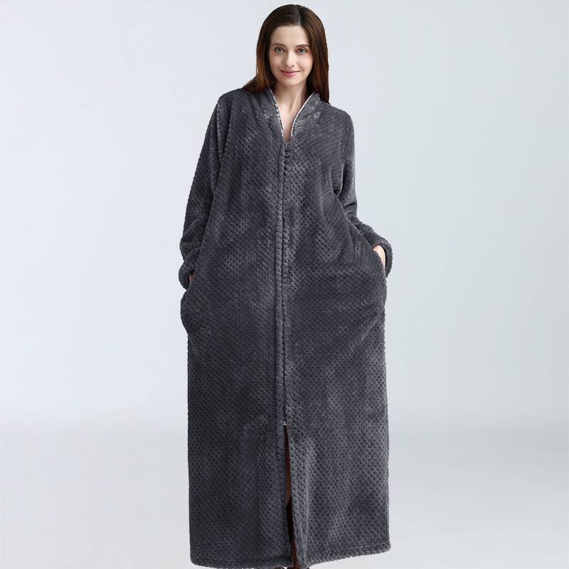 Winter Thick Zipper Fleece Sleepwear for Couple