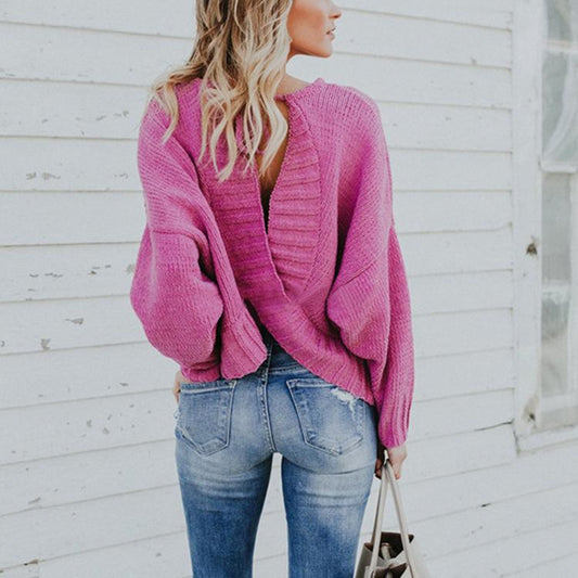 Women Backless Lace Up Sweaters-STYLEGOING