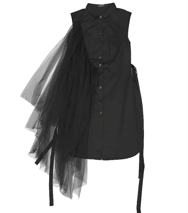Designed Summer Irregular Tulle Sleeves Shirts Dresses