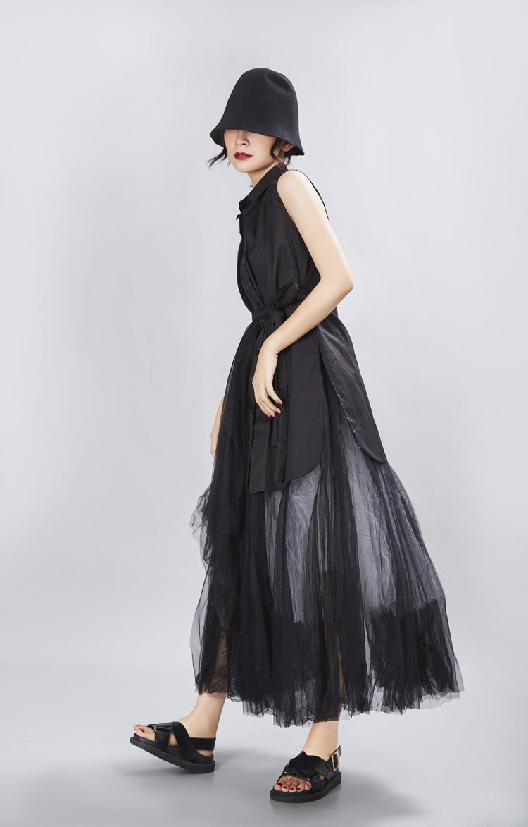 Designed Summer Irregular Tulle Sleeves Shirts Dresses