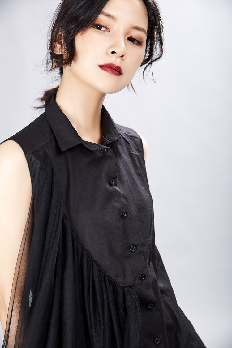 Designed Summer Irregular Tulle Sleeves Shirts Dresses
