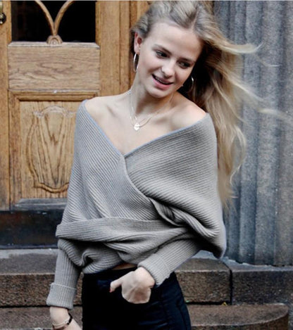 Sexy Off The Shoulder Knitting Sweter Tops-STYLEGOING