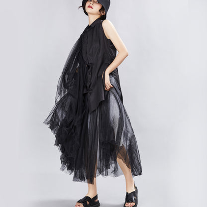 Designed Summer Irregular Tulle Sleeves Shirts Dresses