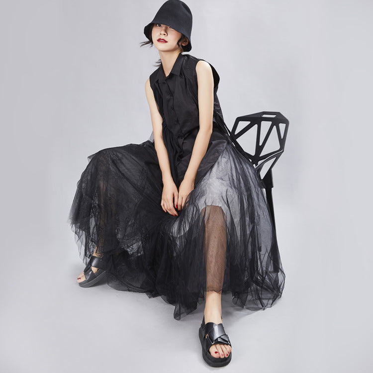 Designed Summer Irregular Tulle Sleeves Shirts Dresses