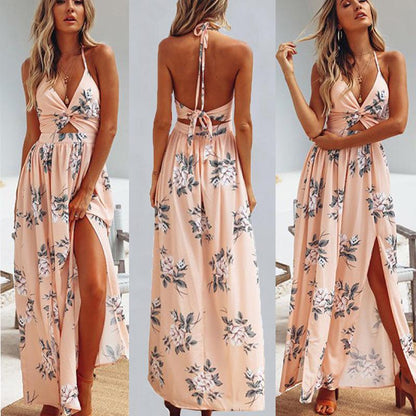 Sexy Halter Chiffon Long Beach Dresses-STYLEGOING