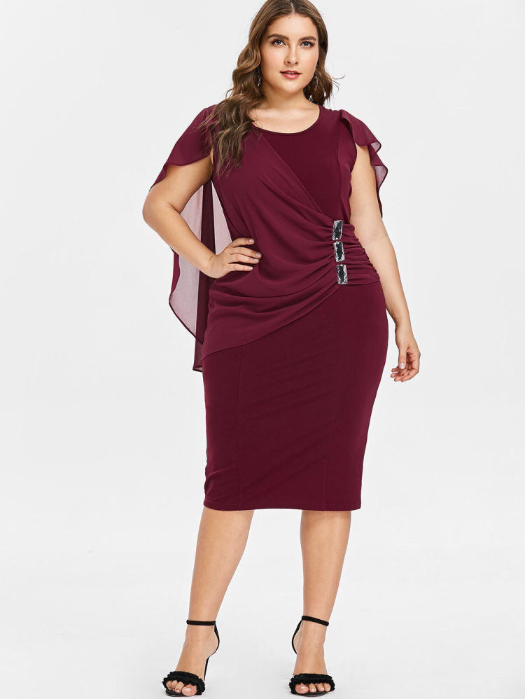 Chiffon Women Cape Plus Sizes Dresses