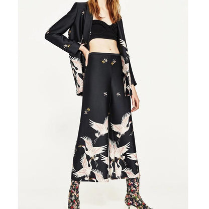 Summer Red-crowned Crane Ankle Length Pans and Blazer Suits-STYLEGOING