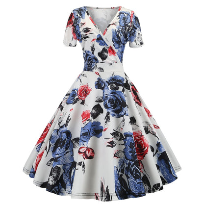 Vintage Deep V Neck Short Sleeves Dresses
