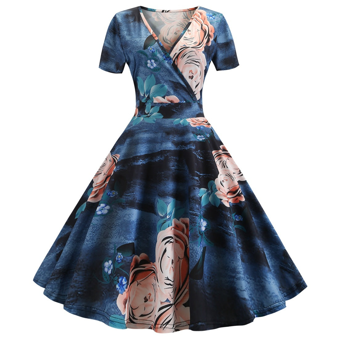 Vintage Deep V Neck Short Sleeves Dresses