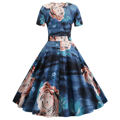 Vintage Deep V Neck Short Sleeves Dresses