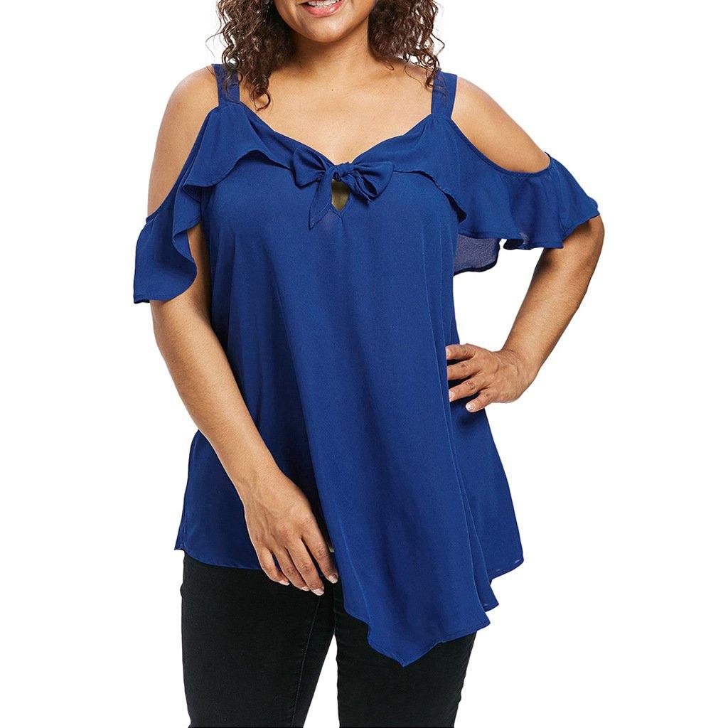 Bowknot Chiffon Plus Sizes Short Sleeves Shirts-STYLEGOING