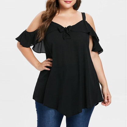 Bowknot Chiffon Plus Sizes Short Sleeves Shirts-STYLEGOING