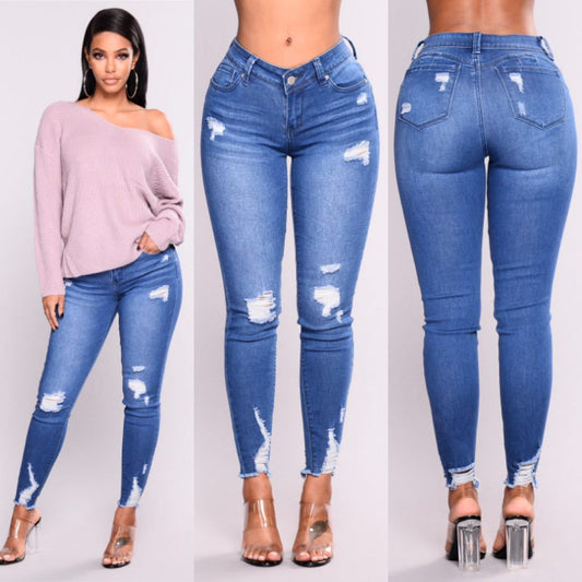Sexy Women High Waist Elastic Slim Legging Jeans