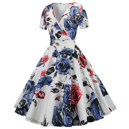 Vintage Deep V Neck Short Sleeves Dresses