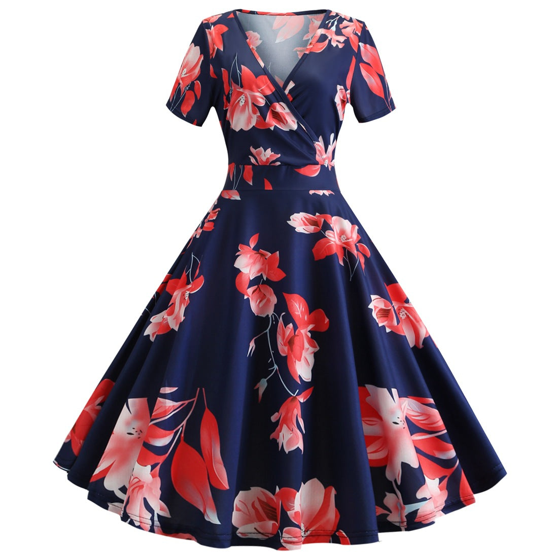 Vintage Deep V Neck Short Sleeves Dresses