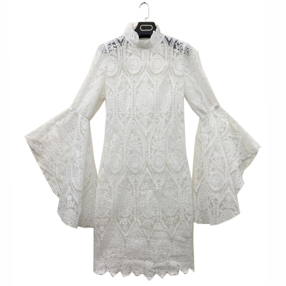 White Lace Trumpet Sleeves Women Party Dresses
