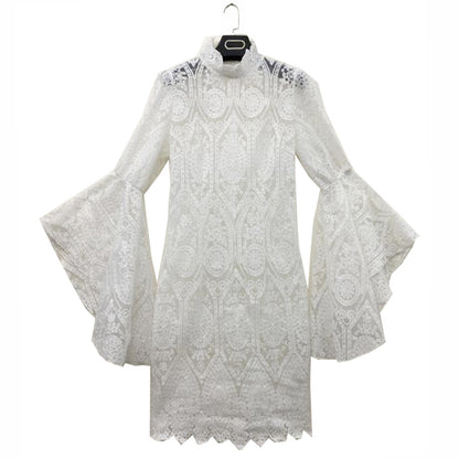 White Lace Trumpet Sleeves Women Party Dresses