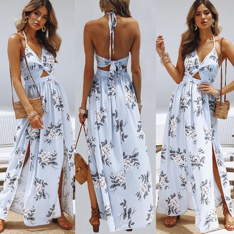 Sexy Halter Chiffon Long Beach Dresses-STYLEGOING