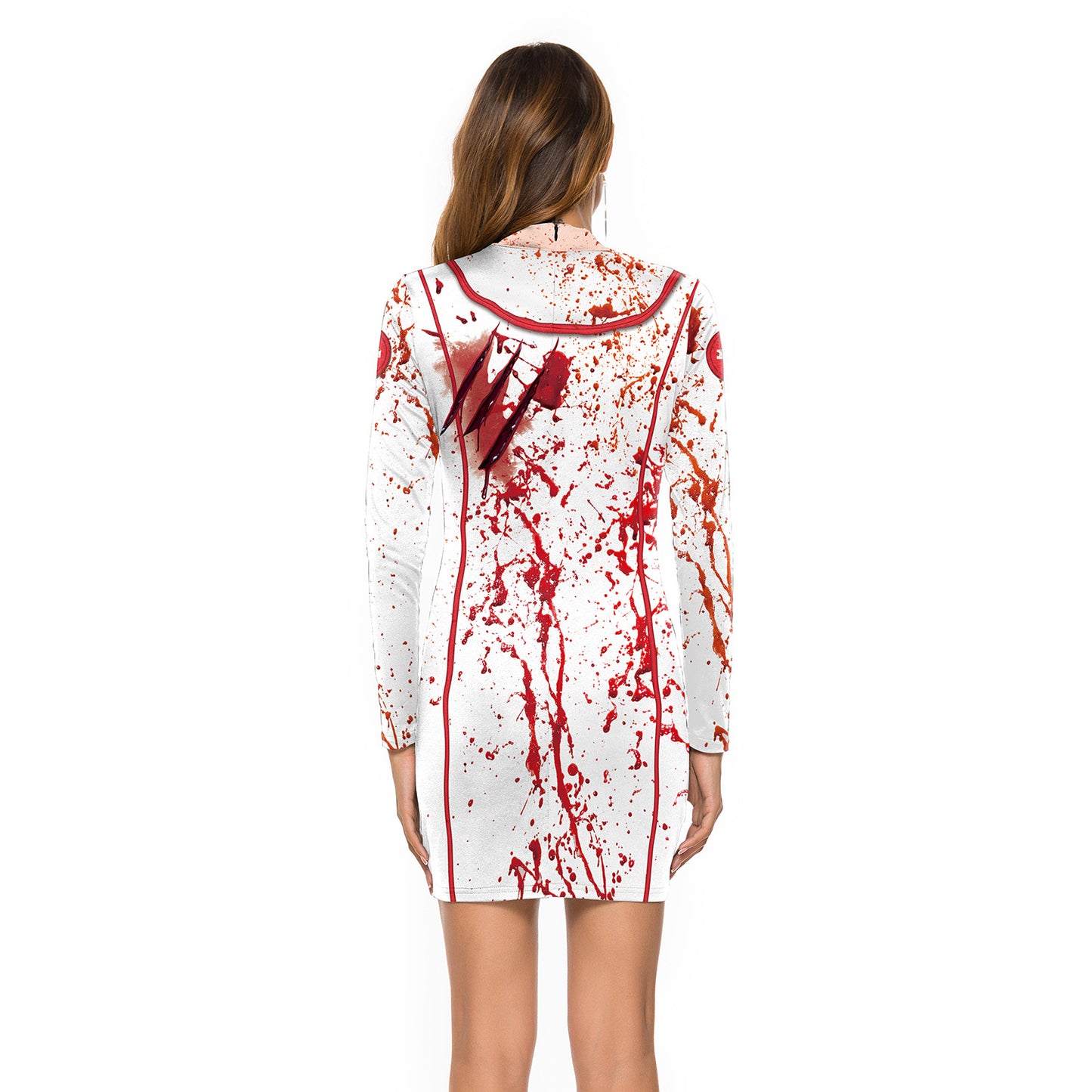 Halloween Nurse Zombie Long Sleeves Dresses Costume