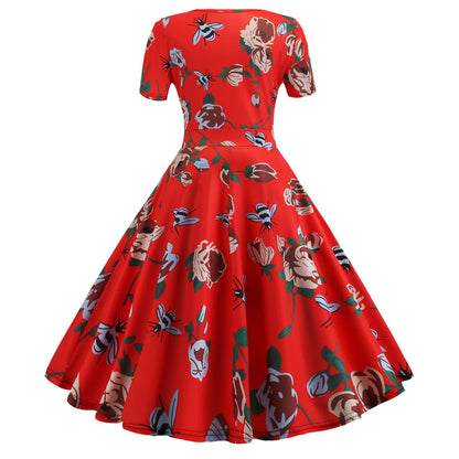 Vintage Deep V Neck Short Sleeves Dresses