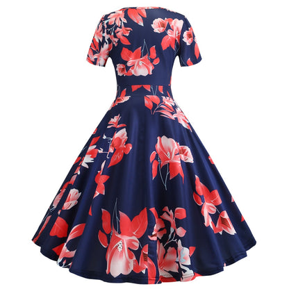 Vintage Deep V Neck Short Sleeves Dresses