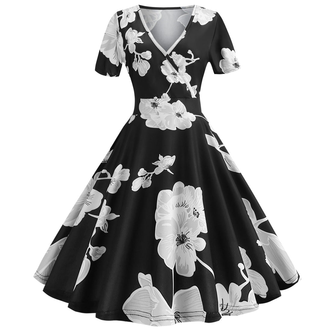 Vintage Deep V Neck Short Sleeves Dresses
