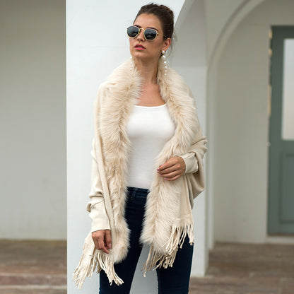 Women Winter Tassels Fur Collar Cardigan Overcoat