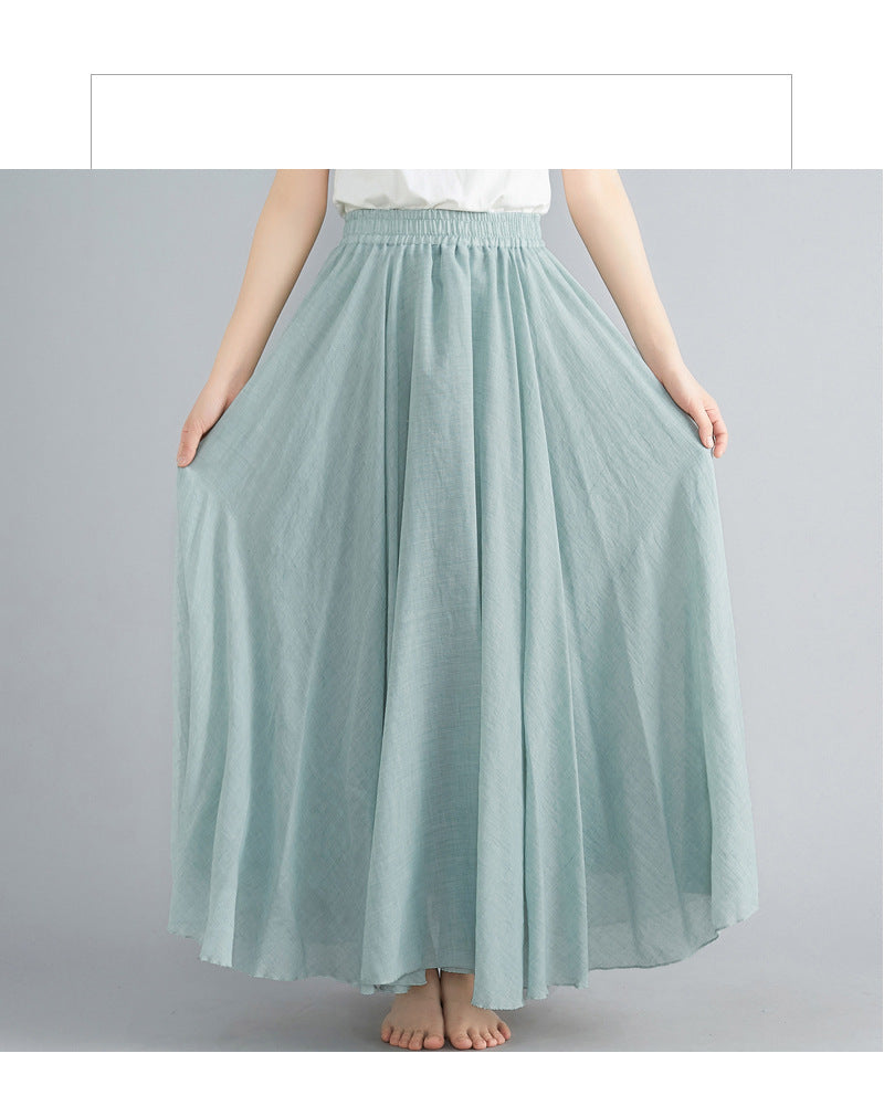 Casual Linen Elastic Waist A Line Skirts for Women