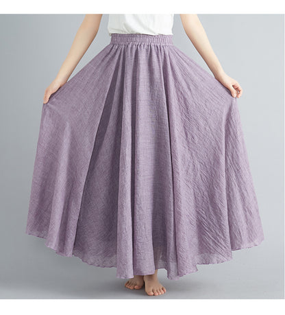 Casual Linen Elastic Waist A Line Skirts for Women