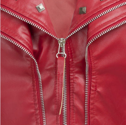 Fashion Women Zipper Rivet Short PU Jacket