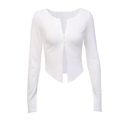Sexy Knitting Slim Long Sleeves Zipper Tops and Skirts Sets