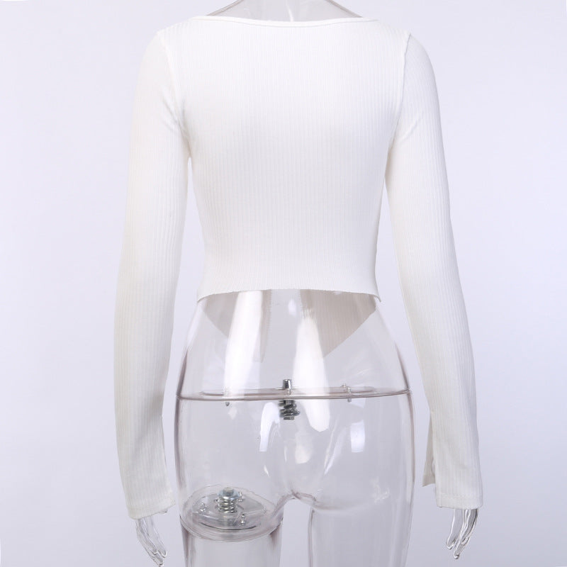 Sexy Knitting Slim Long Sleeves Zipper Tops and Skirts Sets