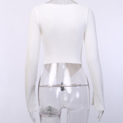 Sexy Knitting Slim Long Sleeves Zipper Tops and Skirts Sets