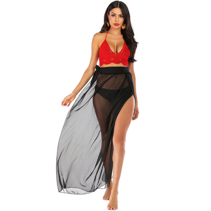 Black Irregular Chiffon See Throught Summer Beach Skirts