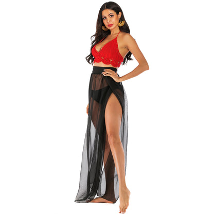 Black Irregular Chiffon See Throught Summer Beach Skirts