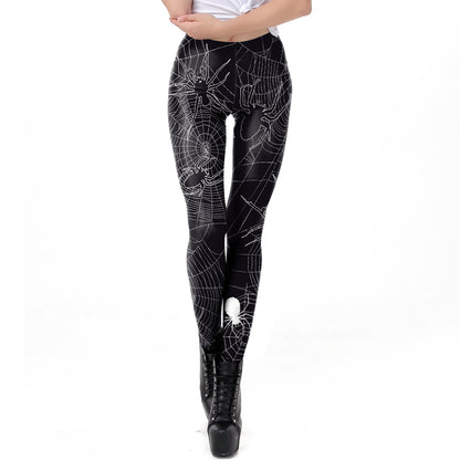 Halloween Pumpkin/Human Skeleton Print Elastic Leggings