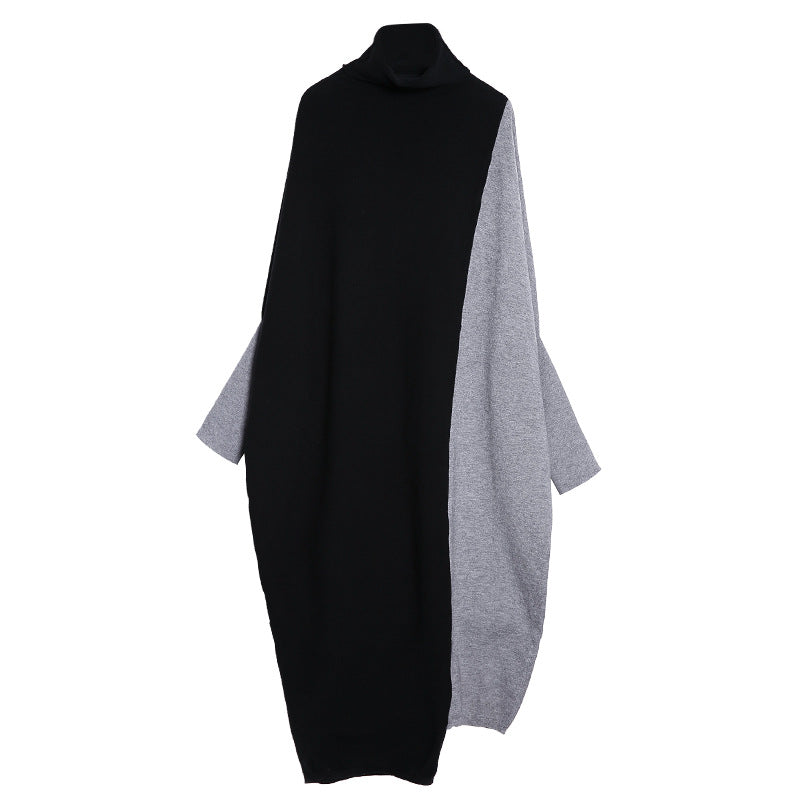 High Neck Knitting Bat Sleeves Irregular Cozy Long Dresses
