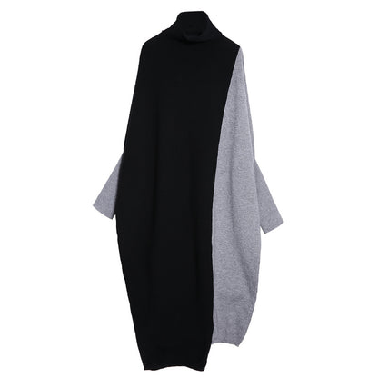 High Neck Knitting Bat Sleeves Irregular Cozy Long Dresses