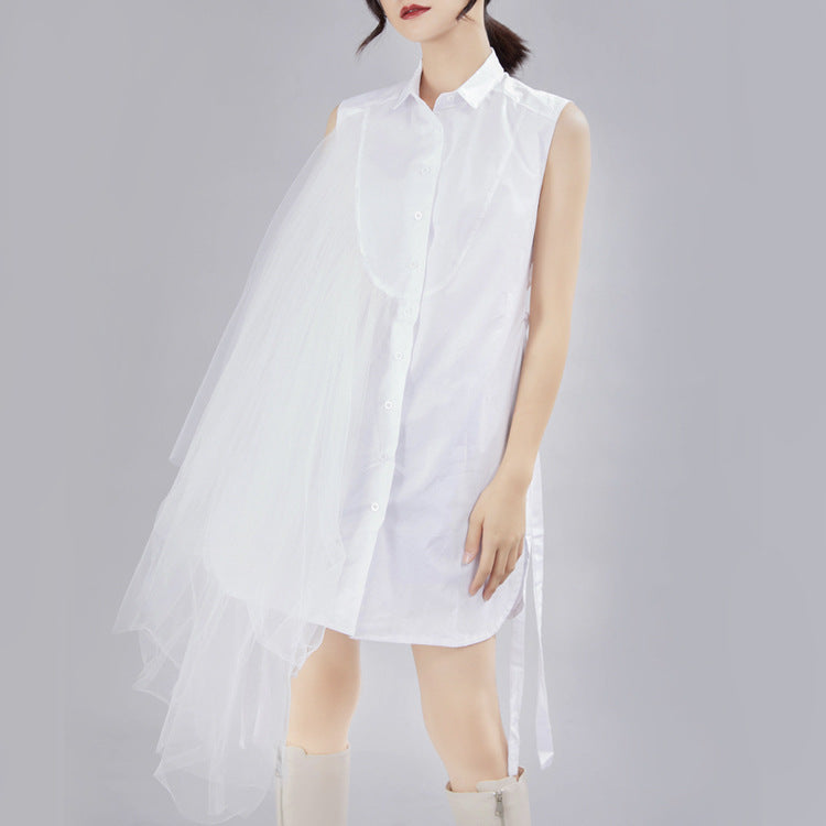 Designed Summer Irregular Tulle Sleeves Shirts Dresses