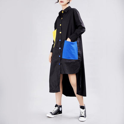 Leisure Long Sleeves Contrast Irregular Fall Shirt Dresses