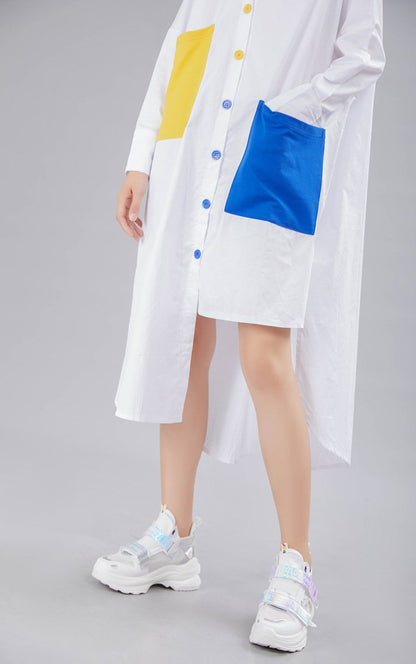 Leisure Long Sleeves Contrast Irregular Fall Shirt Dresses