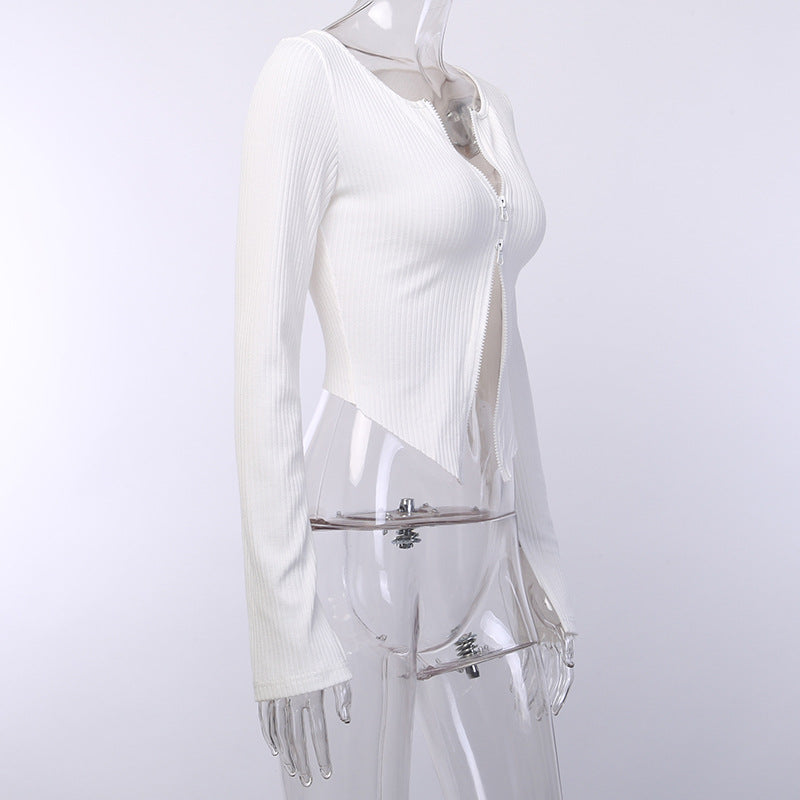 Sexy Knitting Slim Long Sleeves Zipper Tops and Skirts Sets