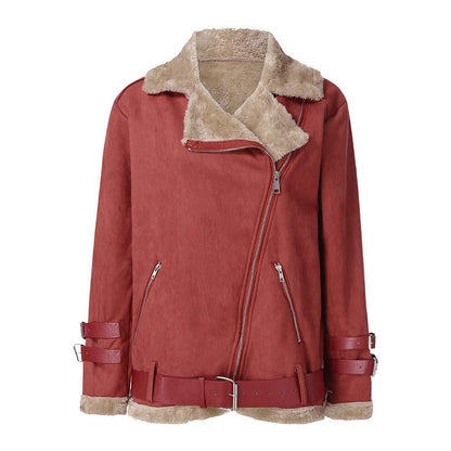 Women Winter Motocycle Wool Overcoat-STYLEGOING