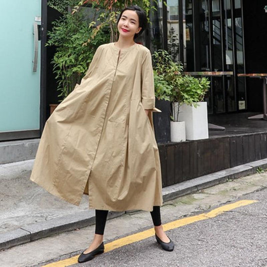Women Long Sleeves Round Neck Plus Sizes Shirt Dresses-STYLEGOING