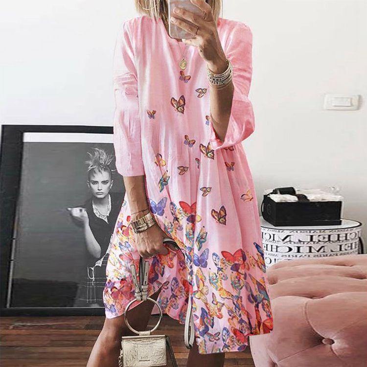 Round Neck Butterfly Print Mini Sleeves-STYLEGOING